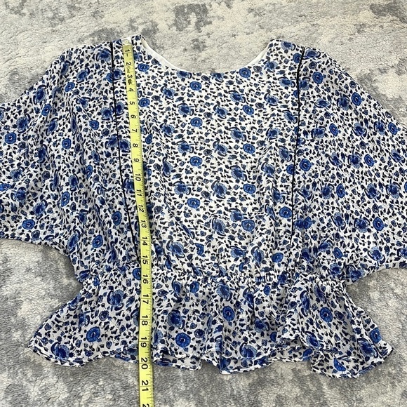 LoveShackFancy Nellie Blouse Floral Print Silk Biscay Blue Peplum Sz XS - Picture 10 of 14